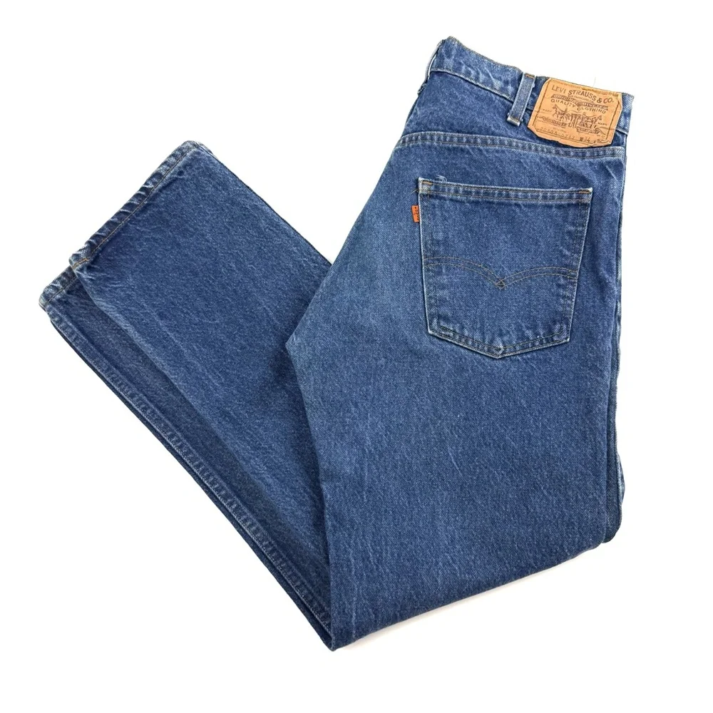 Vintage Orange Tab Levi's 505 217 Men's Straight Medium Wash Denim Jeans